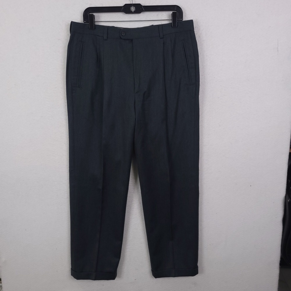 Zanella Wool Dress Pants Mens Size 50 Pleated Italy Cuffed Formal Office Preppy